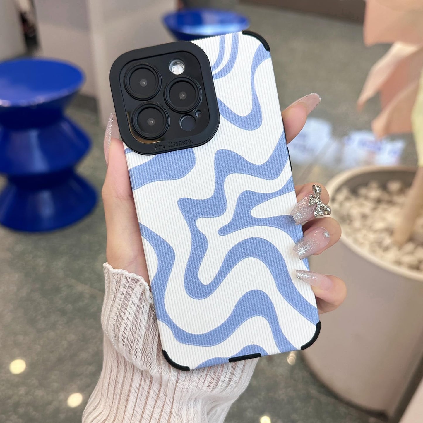 Designed for iPhone 12 13 14 15 16 Phone Case, Soft PU Leather TPU and Cute Art Wavy Painted for Women Girls, Slim Protective Shockproof Compatible with iPhone Case
