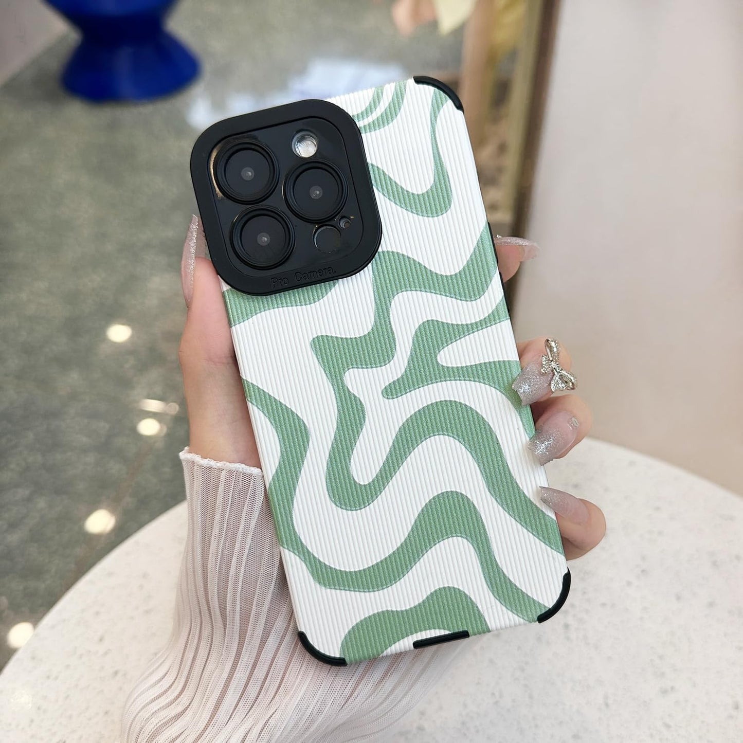 Designed for iPhone 12 13 14 15 16 Phone Case, Soft PU Leather TPU and Cute Art Wavy Painted for Women Girls, Slim Protective Shockproof Compatible with iPhone Case