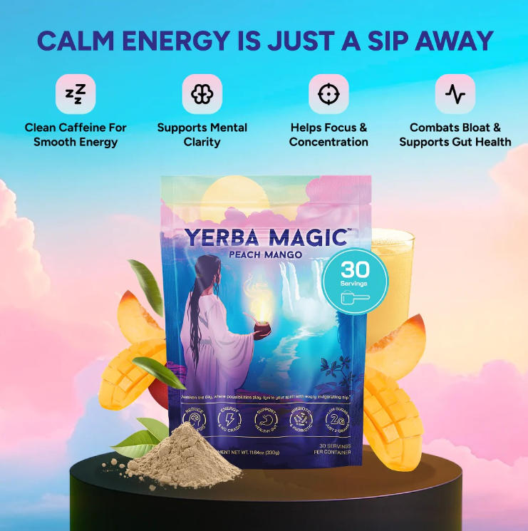 Yerba Magic - Yerba Mate Instant Tea Powder, 3-in-1 Super Drink - Clean Energy, Brain Fog Buster, and Gut Health Powered by Nootropics, Prebiotics and Probiotics
