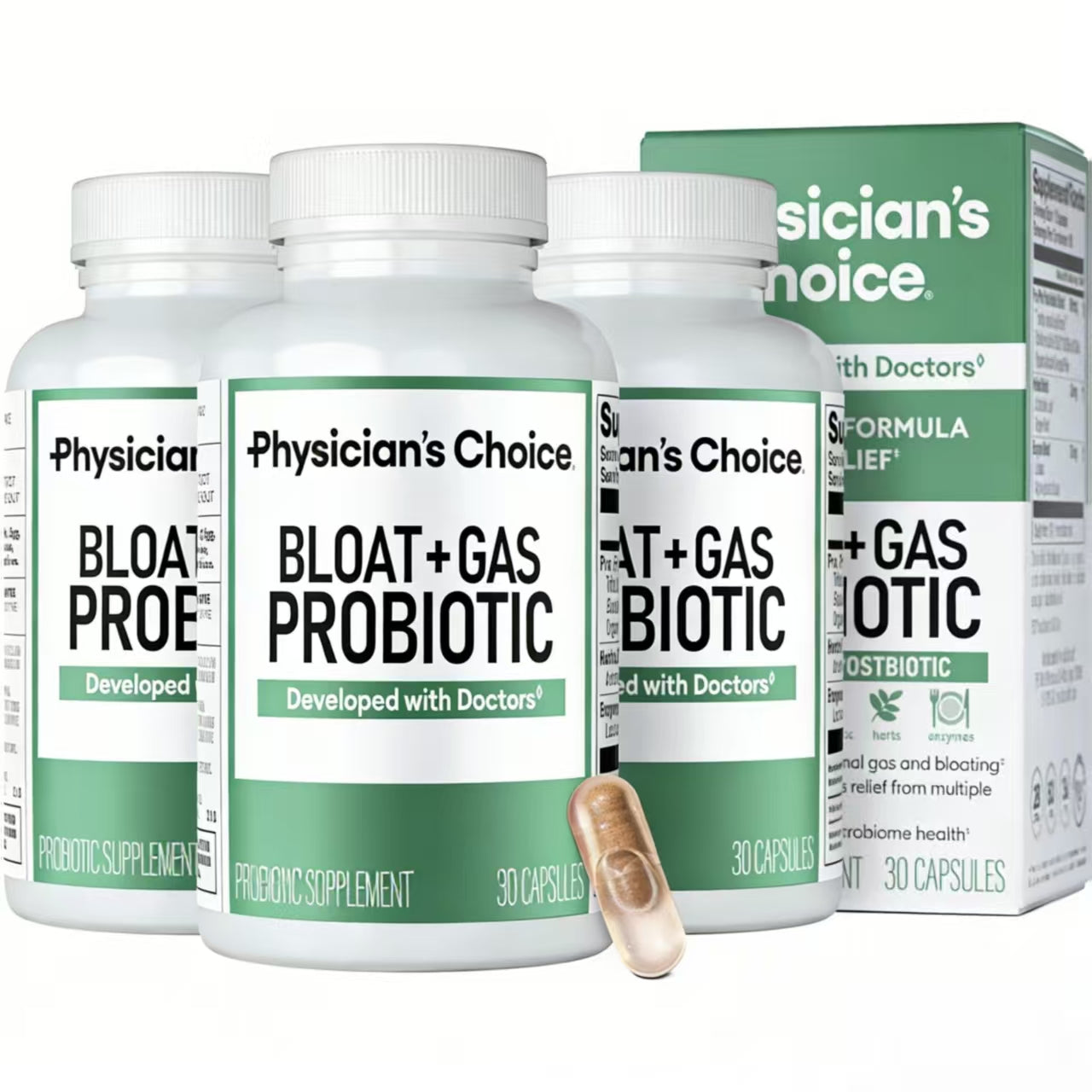 Bloat & Gas Probiotic 5-in-1 Proactive Support + Daily Relief - Digestion & Gut Health- Herbals, Digestive Enzymes, Post & Prebiotics - Gas Relief for Adults - Women & Men - 30ct