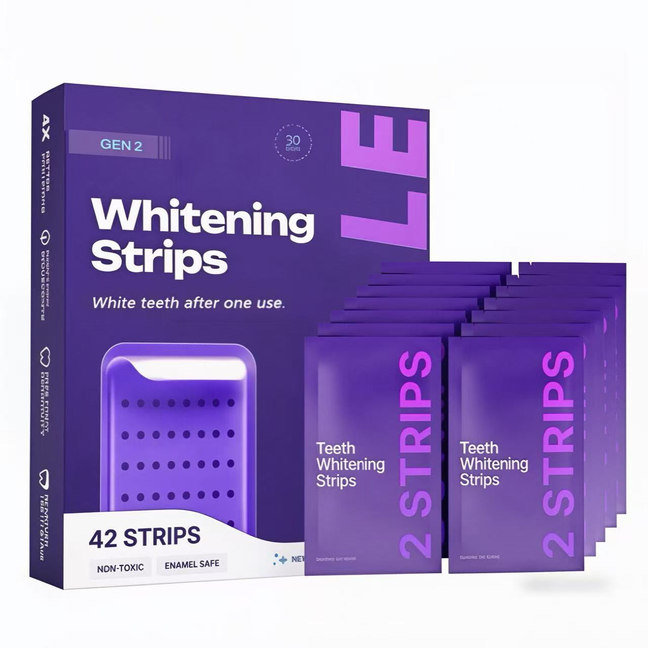Purple Teeth Whitening Strips 42 Counts | 8x Brighter Smile in 30 Mins