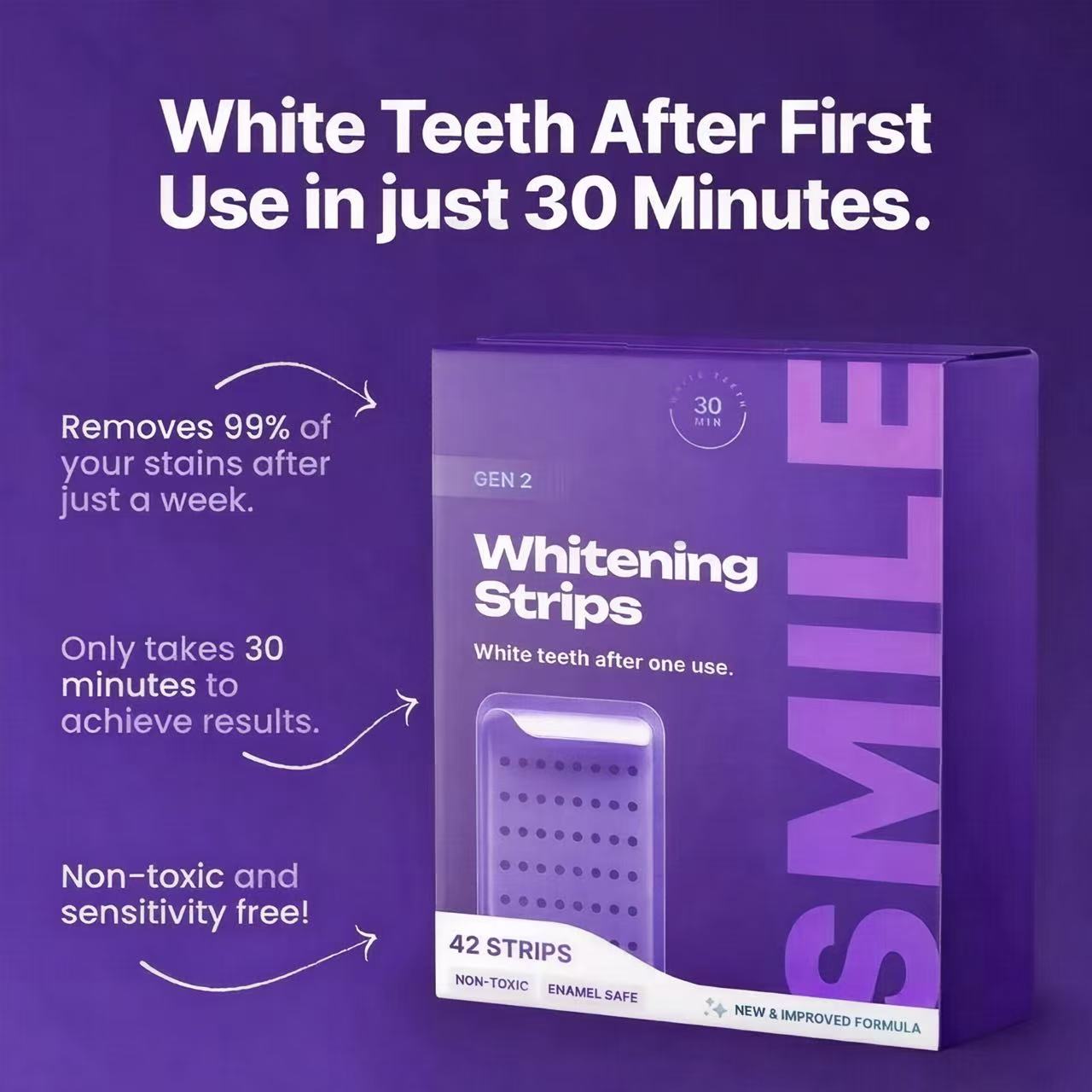 Purple Teeth Whitening Strips 42 Counts | 8x Brighter Smile in 30 Mins
