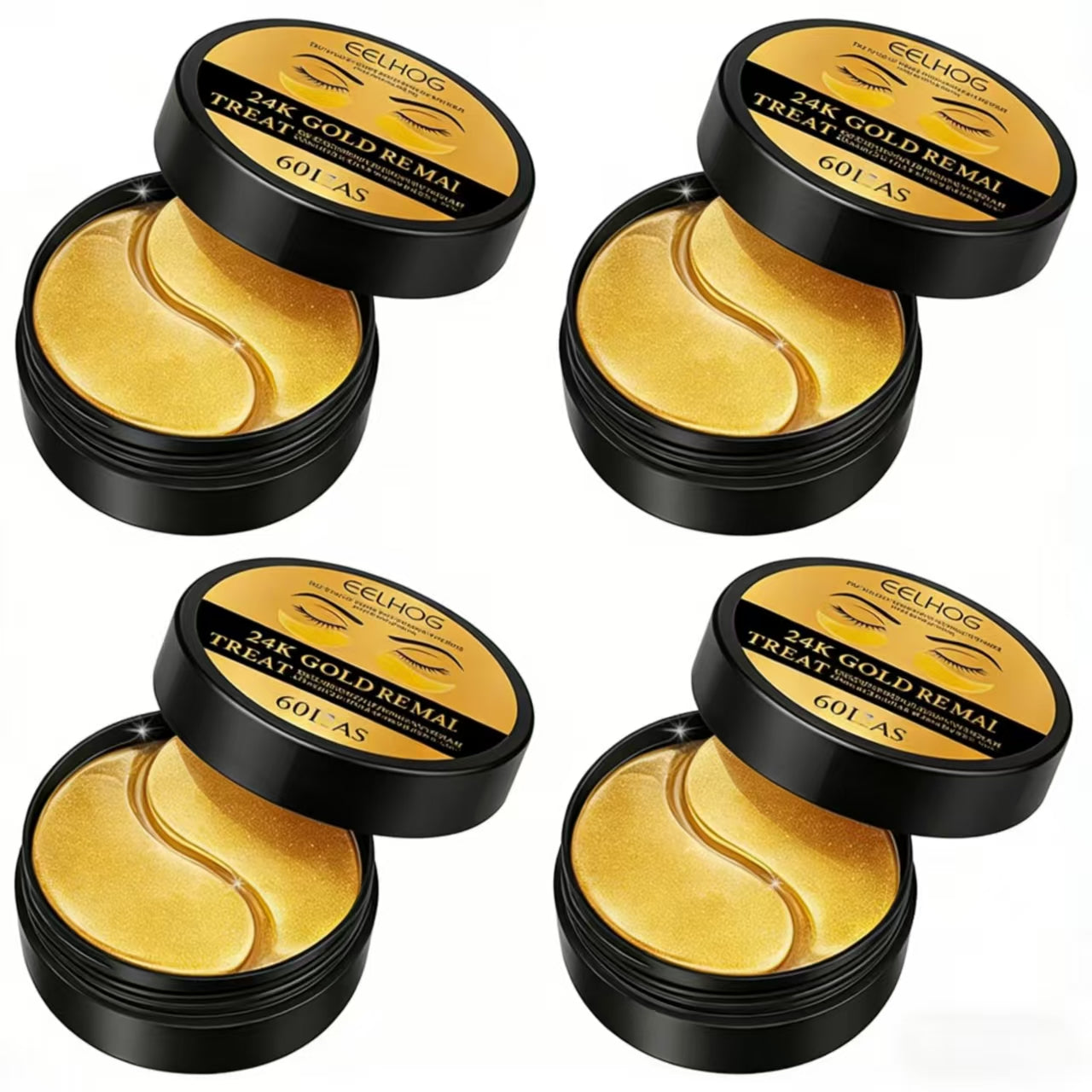 60 Pcs 24K Gold Under Eye Patches, Anti-Aging Eye Mask Infused with Collagen and Hyaluronic Acid - Reduce Dark Circles, Puffiness, and Wrinkles