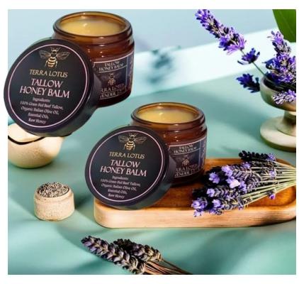 Organic Grass-Fed Beef Tallow Balm with Raw Honey - Moisturizing Cream for Soft, Smooth Skin - Handmade All-Natural Moisturizer 57g