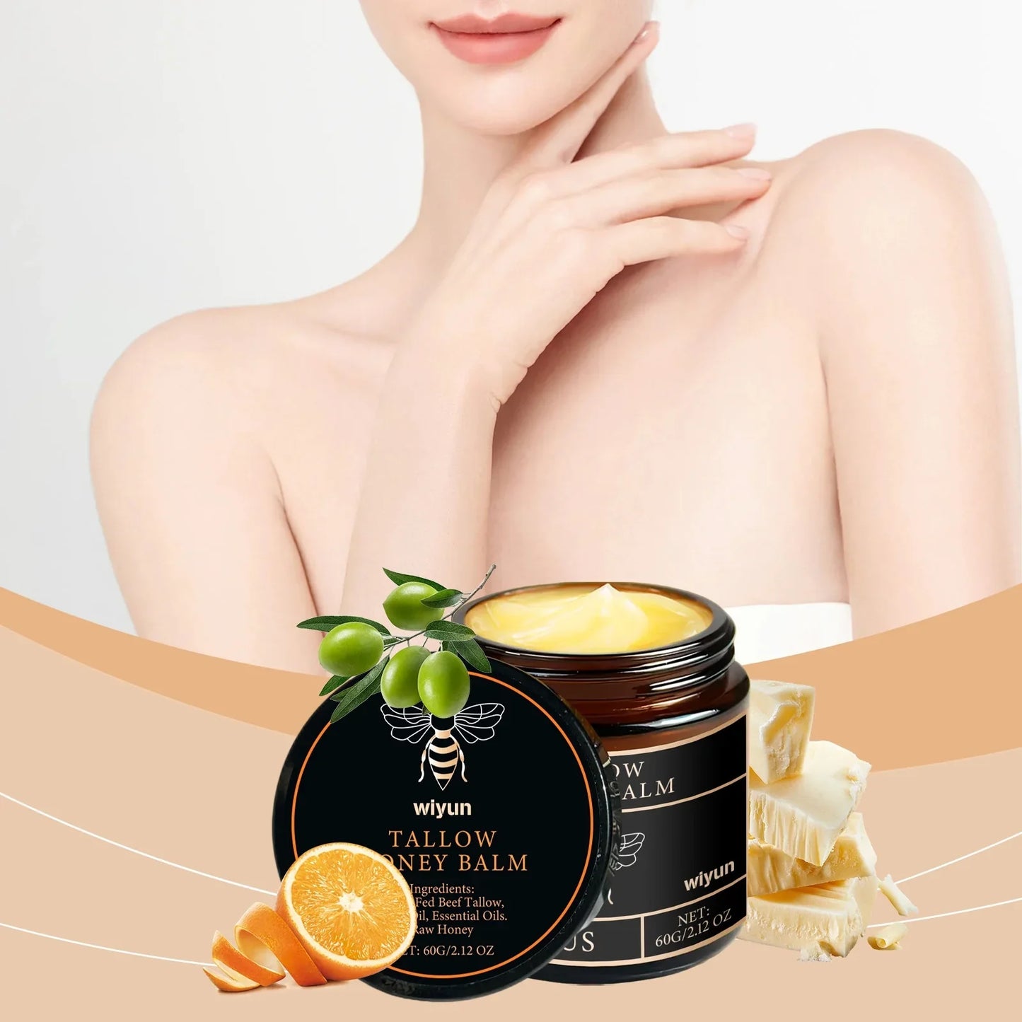 Organic Grass-Fed Beef Tallow Balm with Raw Honey - Moisturizing Cream for Soft, Smooth Skin - Handmade All-Natural Moisturizer 57g