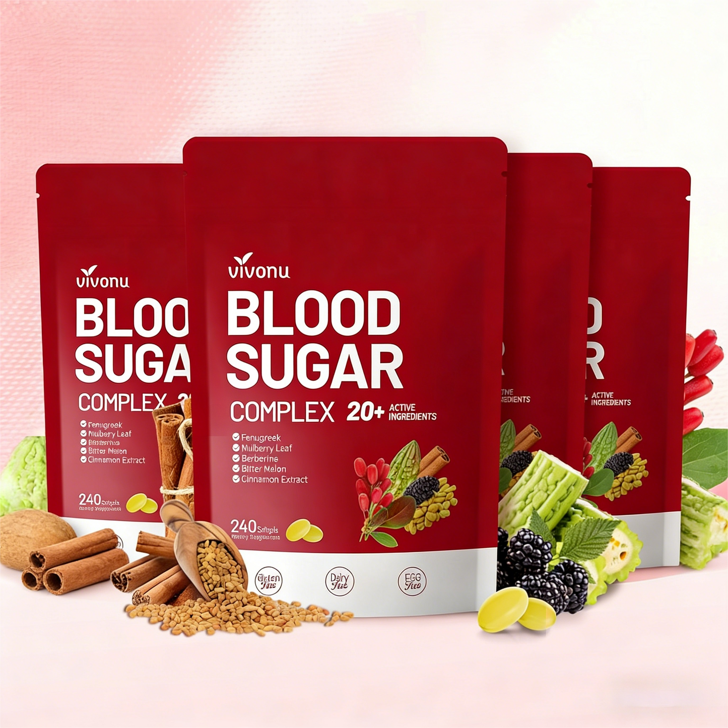 Blood Sugar Complex Supplement ,with 20 Herbs and Vitamins with Cinnamon, Turmeric and More, Non-GMO, Gluten-Free