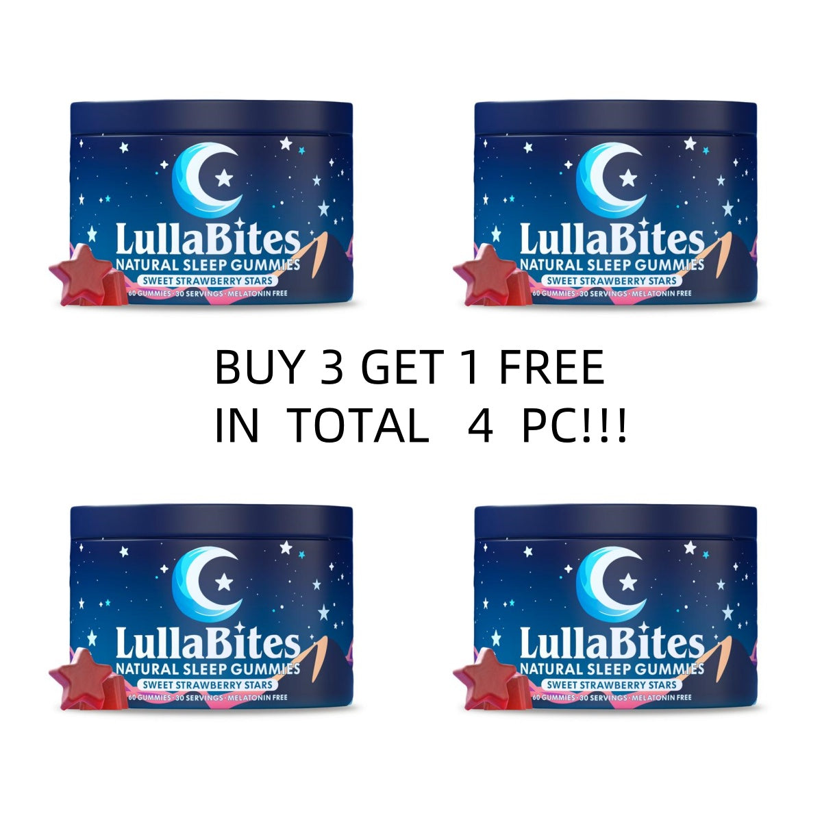 LullaBites Natural Sleep Gummies - 30 Servings -Sweet Strawberry Stars