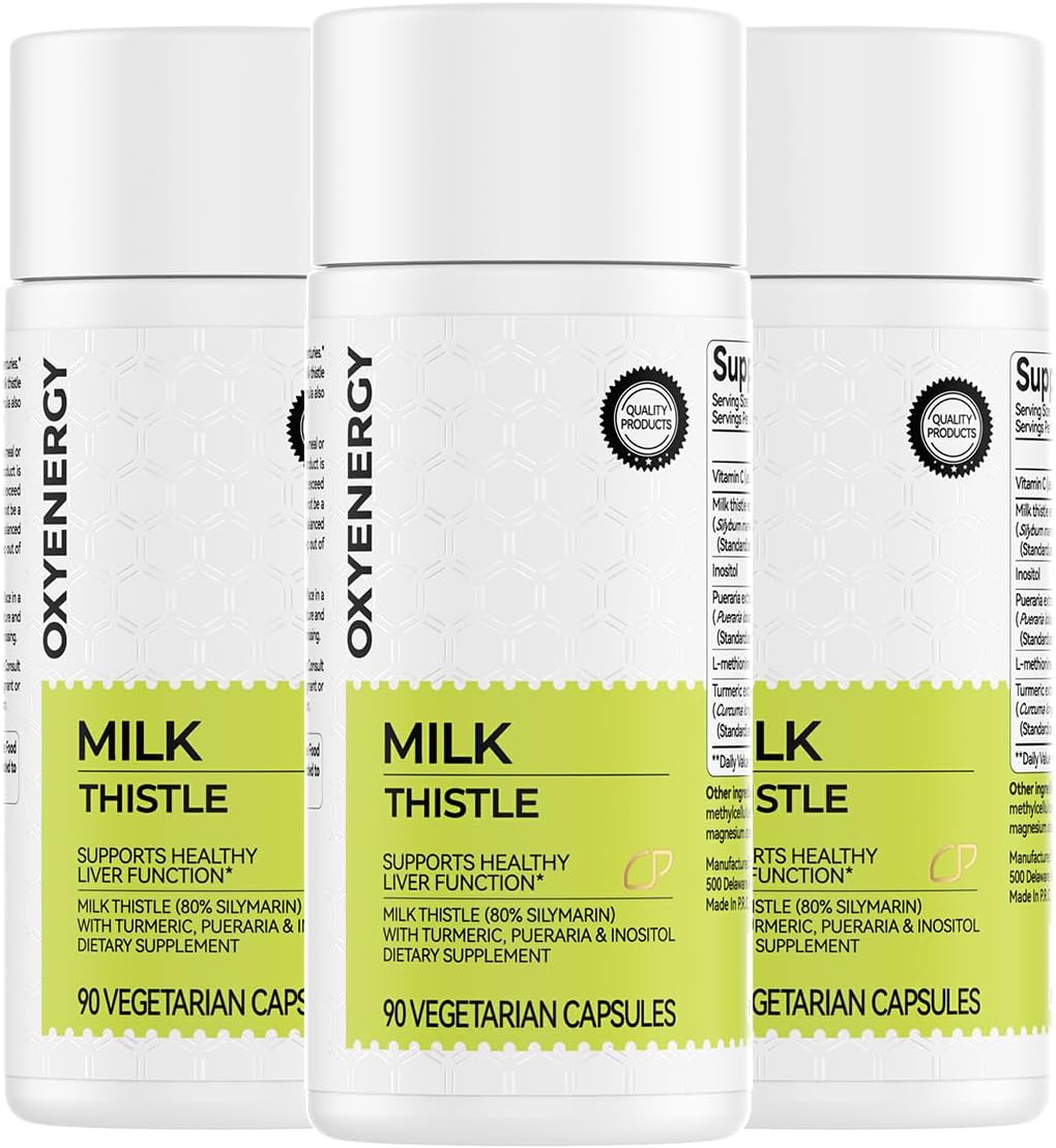 OxyEnergy Silymarin Milk Thistle 300mg – Liver Detox & Repair with Vitamin C, Inositol & Pueraria – 90 Veg Capsules