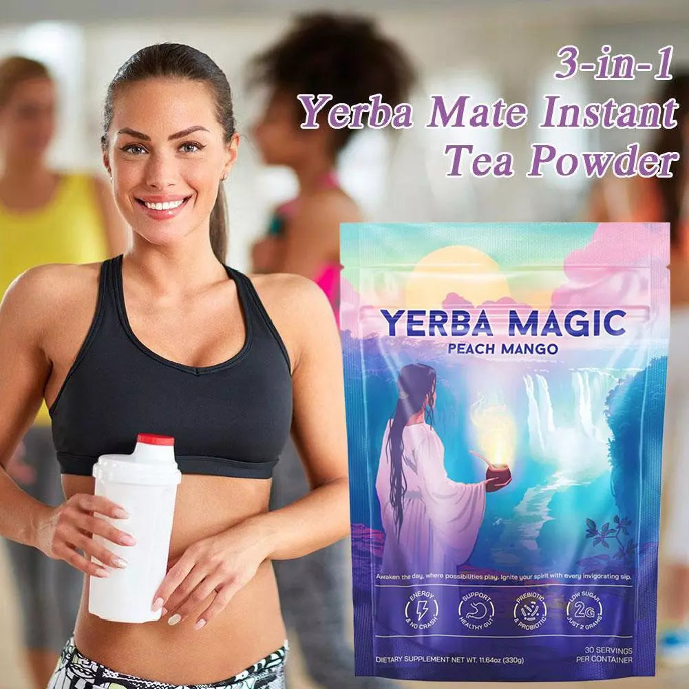 Yerba Magic - Yerba Mate Instant Tea Powder, 3-in-1 Super Drink - Clean Energy, Brain Fog Buster, and Gut Health Powered by Nootropics, Prebiotics and Probiotics