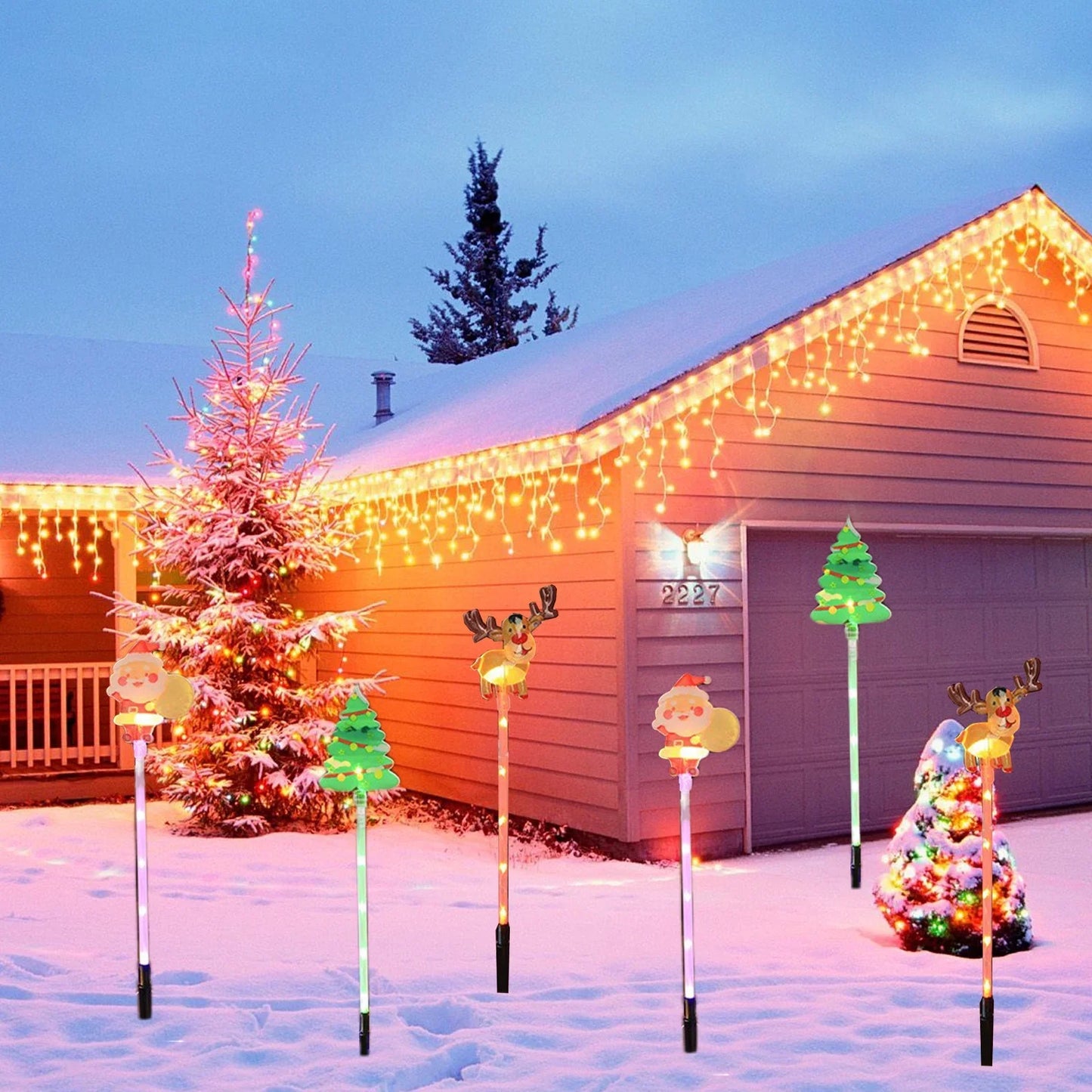 🎅 6-Pack Solar Christmas Decorative Lights Christmas- IP44 Waterproof Rating Ideal for Lawn and Holiday Decorations