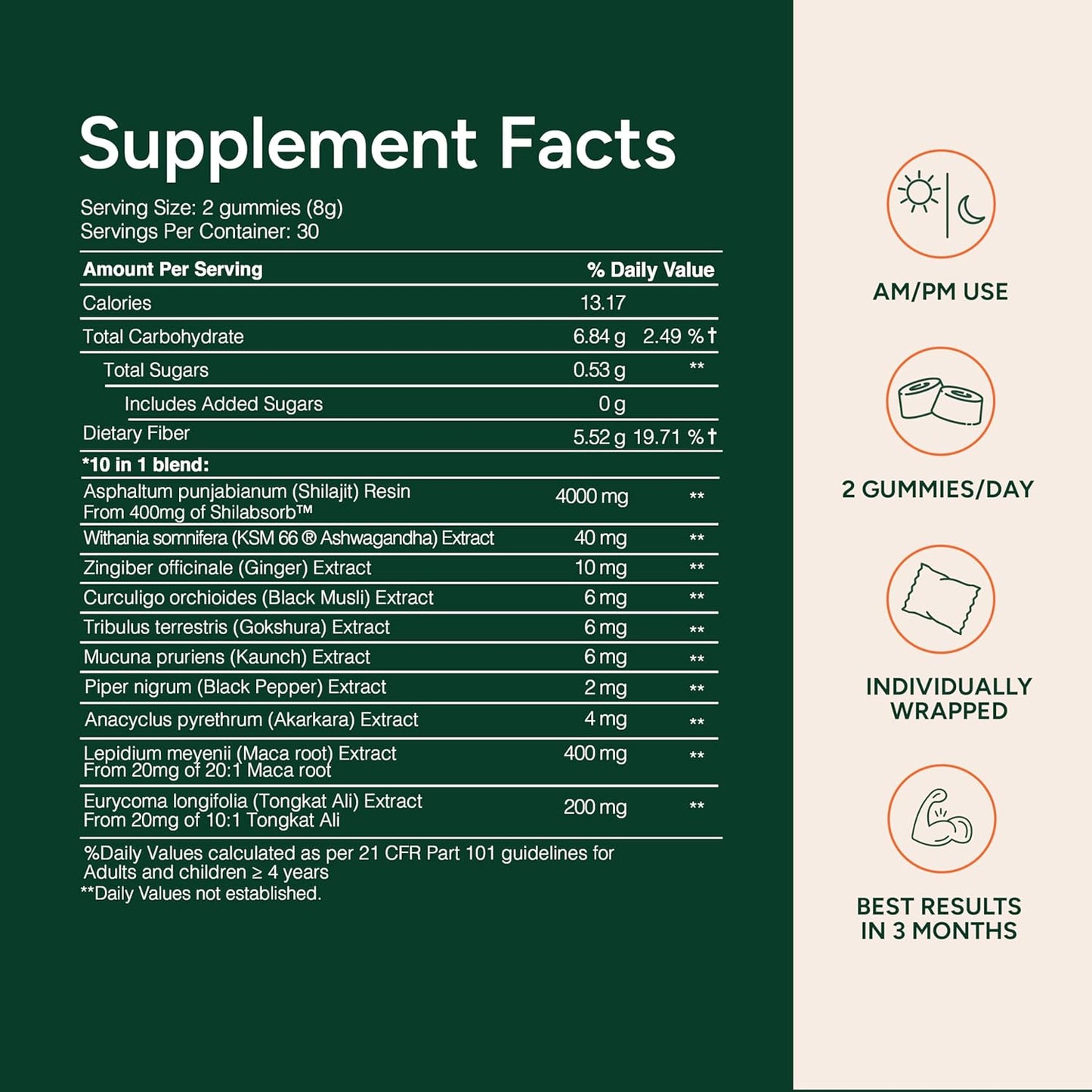 10-in-1 Shilajit Gummies (4000mg)|Tongkat Ali, Maca, 75% Fulvic Acid | Sugar-Free & Vegetarian1.