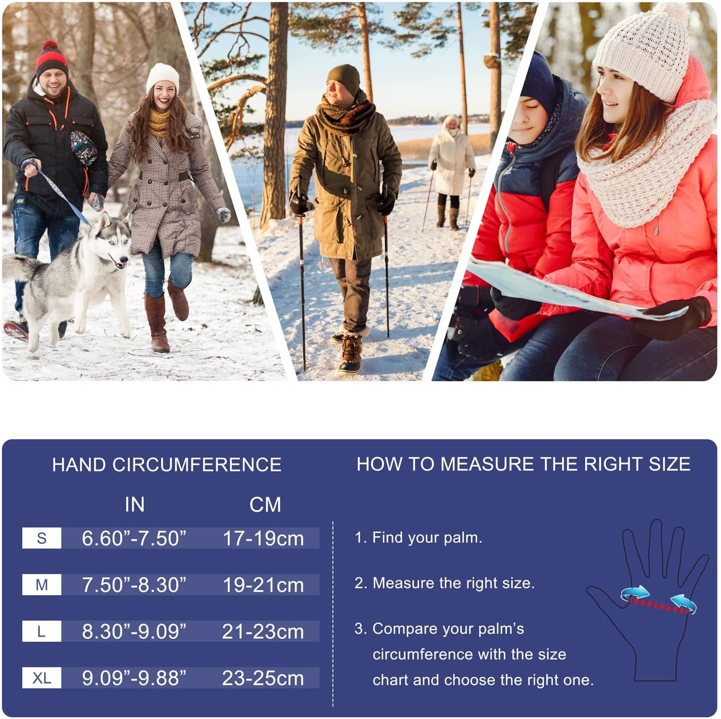 winter touchscreen gloves, warm and suitable for various outdoor activities such as running and cycling (one size fits all).