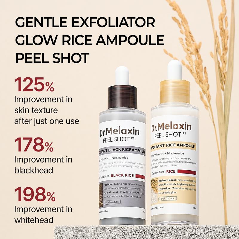 Peel Shot Glow Rice Ampoule Duo White rice ampoule+Black rice ampoule Soft Exfoliating Face and Body Scrub Dead Skin Cells, Blackheads Remover for All Skin Types1