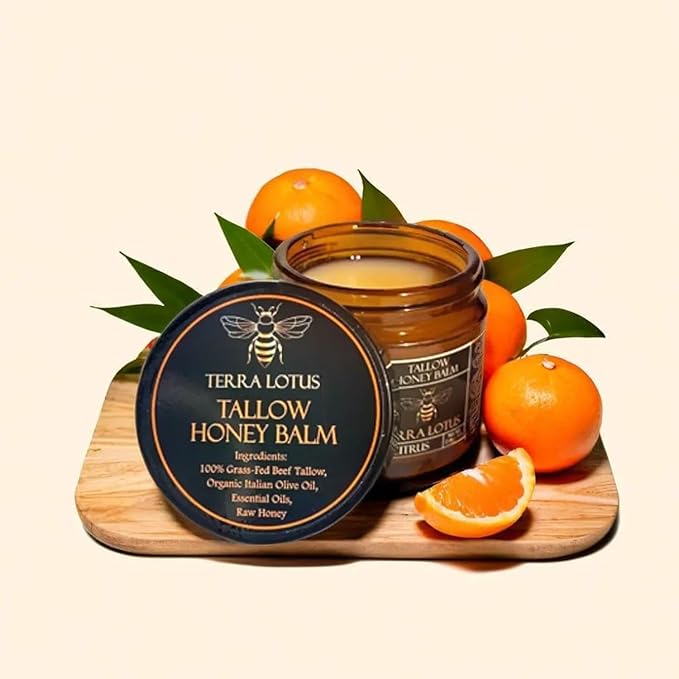 Organic Grass-Fed Beef Tallow Balm with Raw Honey - Moisturizing Cream for Soft, Smooth Skin - Handmade All-Natural Moisturizer 57g