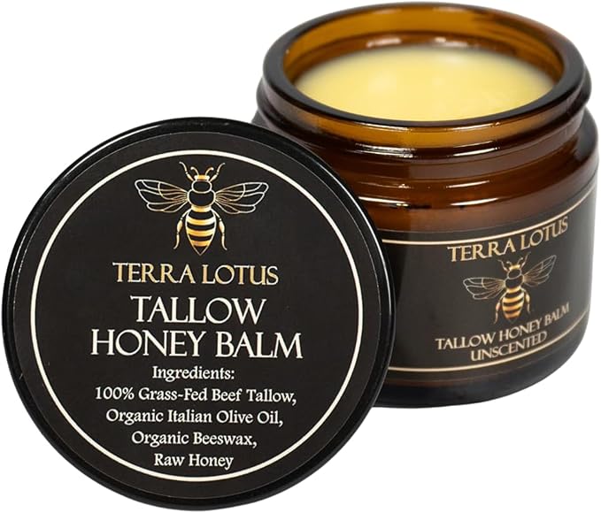 Organic Grass-Fed Beef Tallow Balm with Raw Honey - Moisturizing Cream for Soft, Smooth Skin - Handmade All-Natural Moisturizer 57g