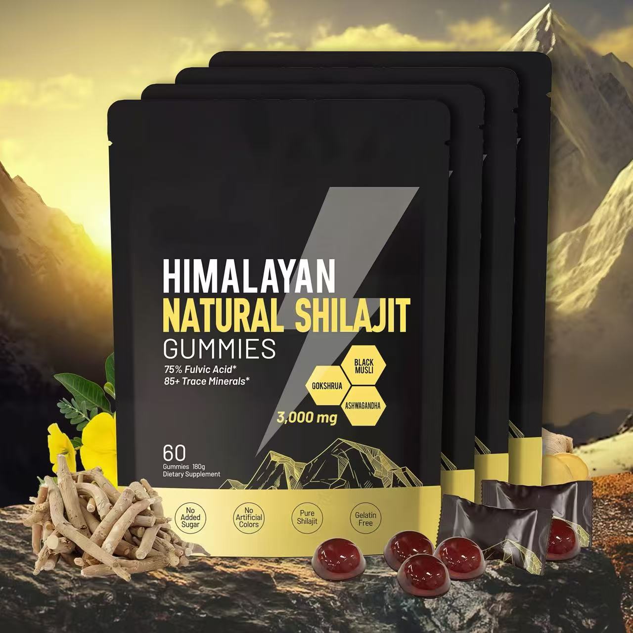 Himalayan Shilajit Gummies | With Ashwagandha, Gokshura & other herbs | No addedsugar,60 Gummies