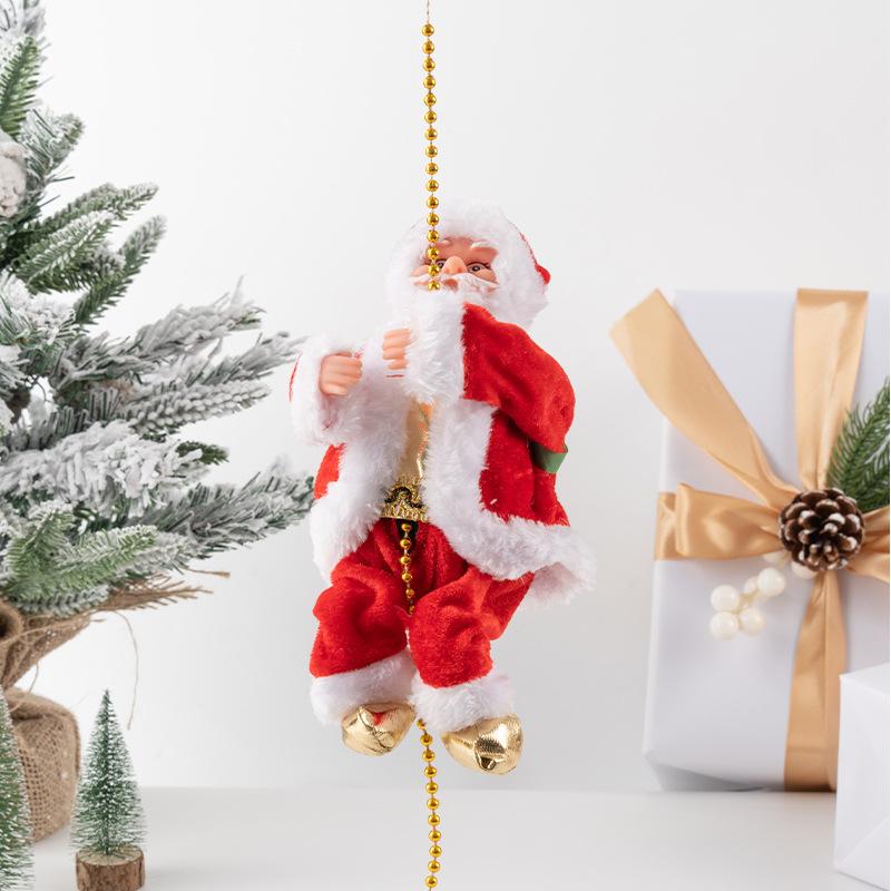 Classic Climbing Bead Santa Claus Christmas Decoration, Battery Operated Plastic Holiday Hanging Ornament for Home Kitchen Fireplace Window Party Supplies