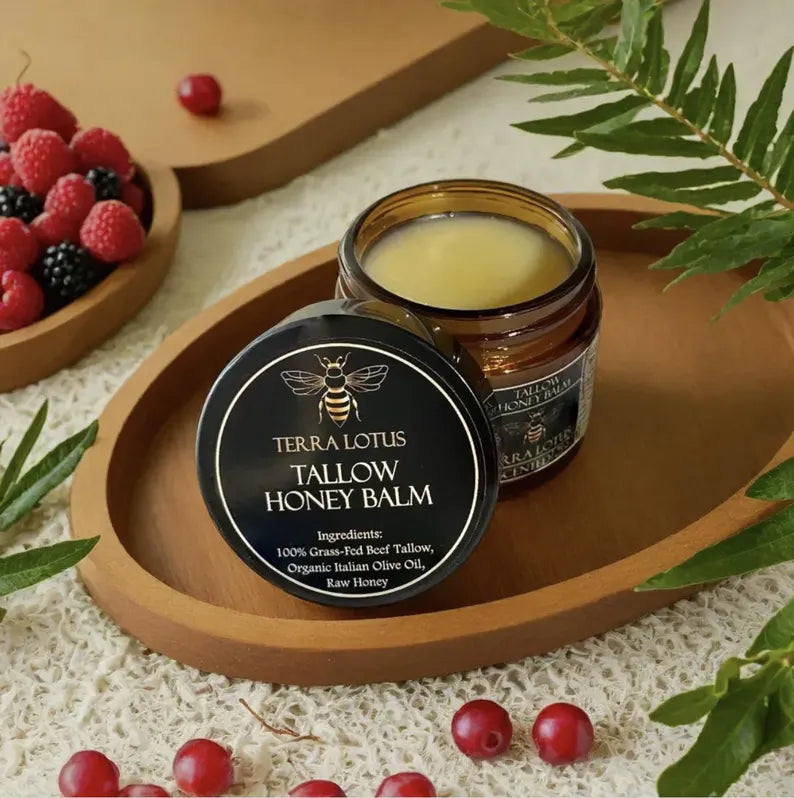 Organic Grass-Fed Beef Tallow Balm with Raw Honey - Moisturizing Cream for Soft, Smooth Skin - Handmade All-Natural Moisturizer 57g