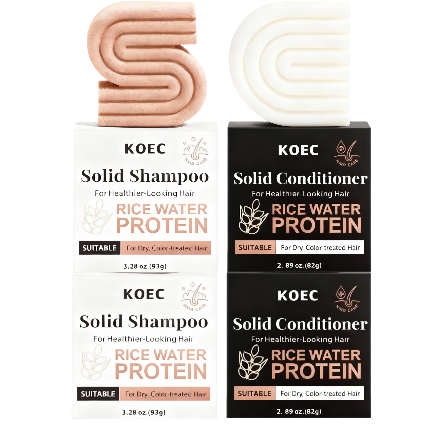Rice Water Protein Solid Shampoo and Conditioner Set for Hair Growth – Strengthening Hair Care Duo w/Rice Protein & Vitamins for Damage Repair – Paraben, Sulfate & Silicone Free
