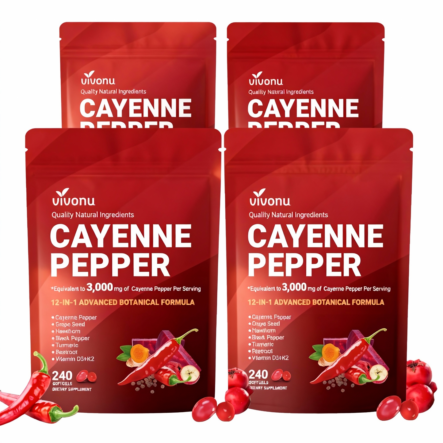 Heart & Vascular Support Cayenne Pepper – Full Spectrum Formula with Essential Vitamins & Botanicals (240 Capsules)