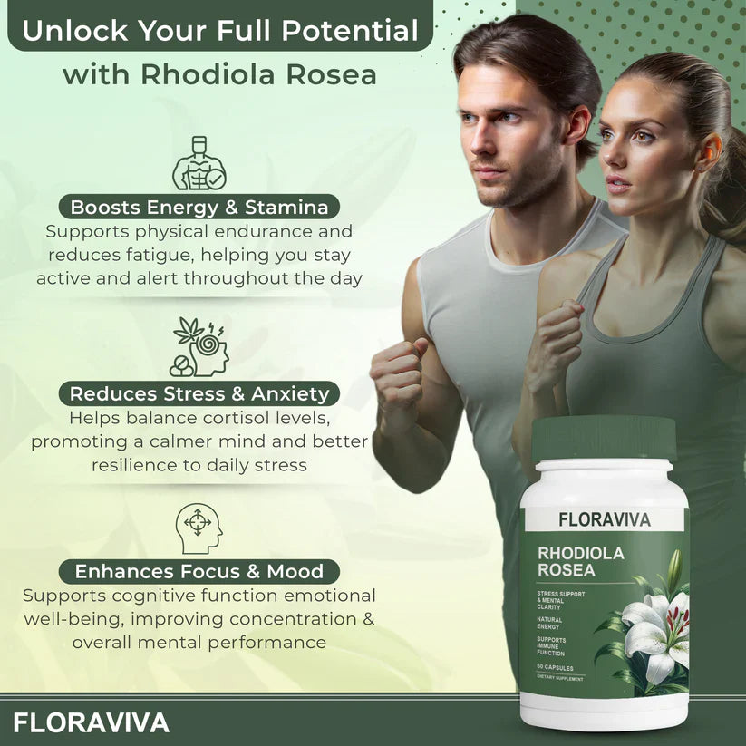 Rhodiola Rosea Capsules - Floravida for Energy, Focus, Mood - 60 Capsules.1