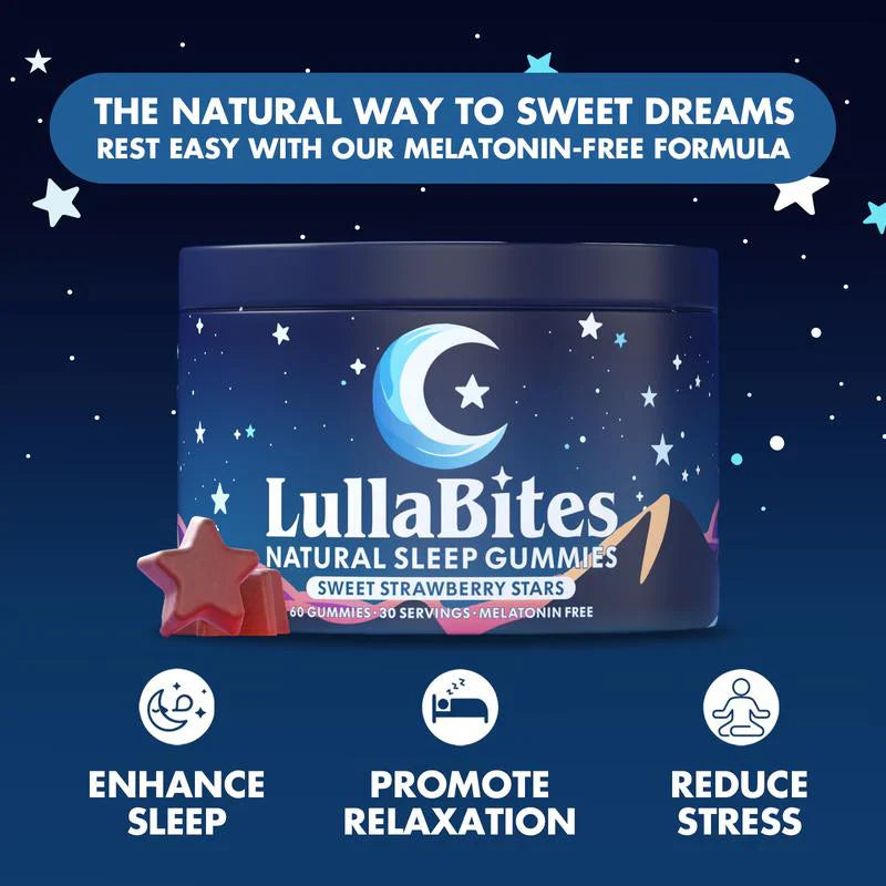 LullaBites Natural Sleep Gummies - 30 Servings -Sweet Strawberry Stars