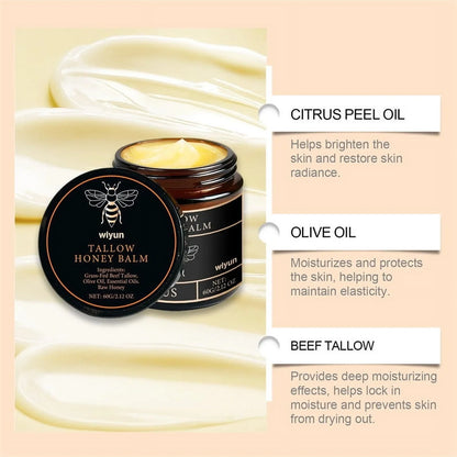 Organic Grass-Fed Beef Tallow Balm with Raw Honey - Moisturizing Cream for Soft, Smooth Skin - Handmade All-Natural Moisturizer 57g
