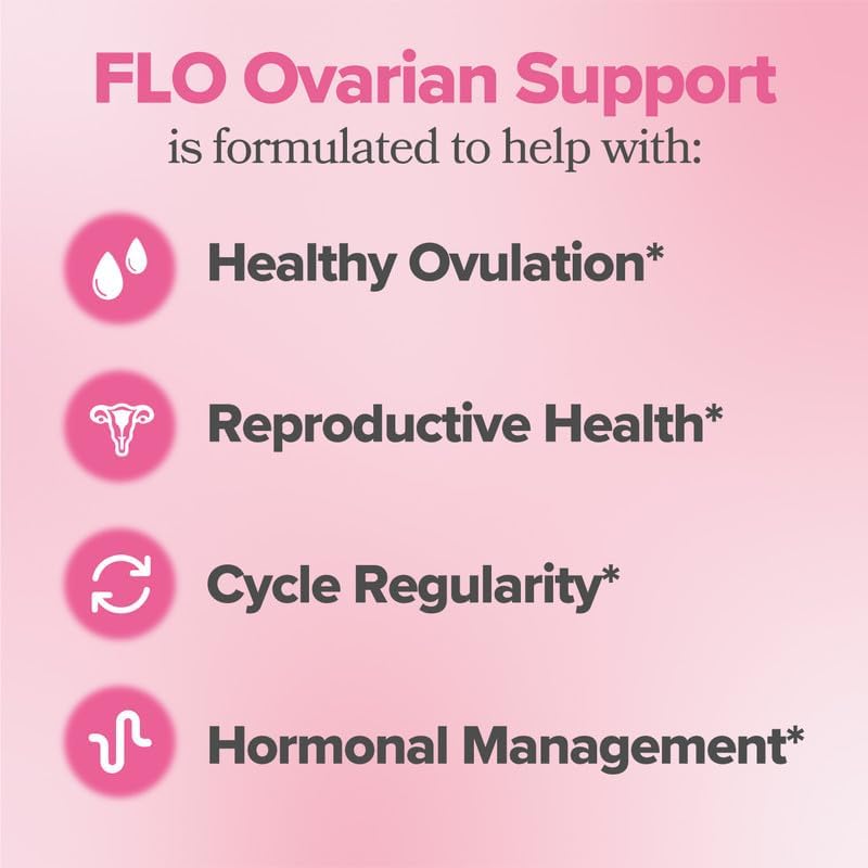 O Positiv FLO Ovarian Health Support - Hormone Balance for Women, Supplement with DIM, Myo & D-Chiro Inositol, Folic Acid - Supports Healthy Ovulation, Cycle Regularity - 30 Servings