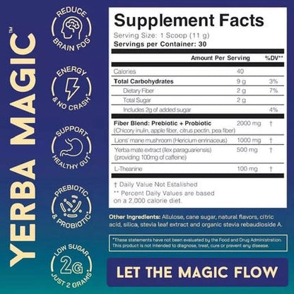 Yerba Magic - Yerba Mate Instant Tea Powder, 3-in-1 Super Drink - Clean Energy, Brain Fog Buster, and Gut Health Powered by Nootropics, Prebiotics and Probiotics