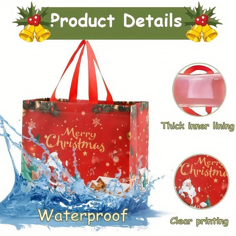 Reusable Christmas Gift Bags Set of 16 | Assorted Holiday Designs, Water-Resistant & Foldable for Easy Storage