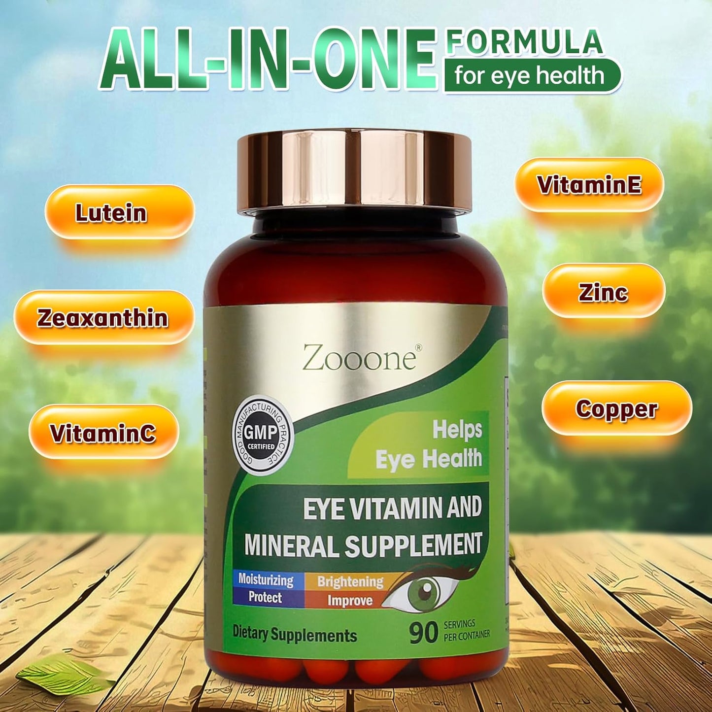 Zooone Lutein Eye Vitamins Supplement 90pcs, Lutein & Zeaxanthin for Women Men to Against Macular & Dry Eye