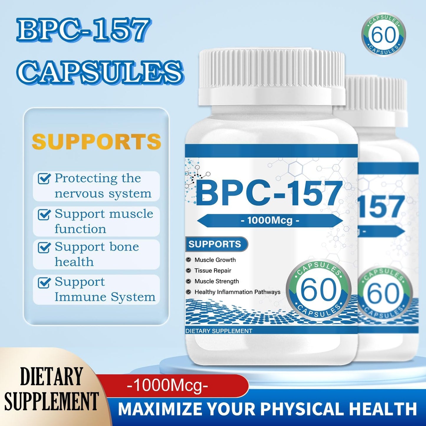 157 Peptide Capsules 1000 mcg, supports muscle growth, tissue repair, strength, non-GMO, gluten-free, 60 capsules