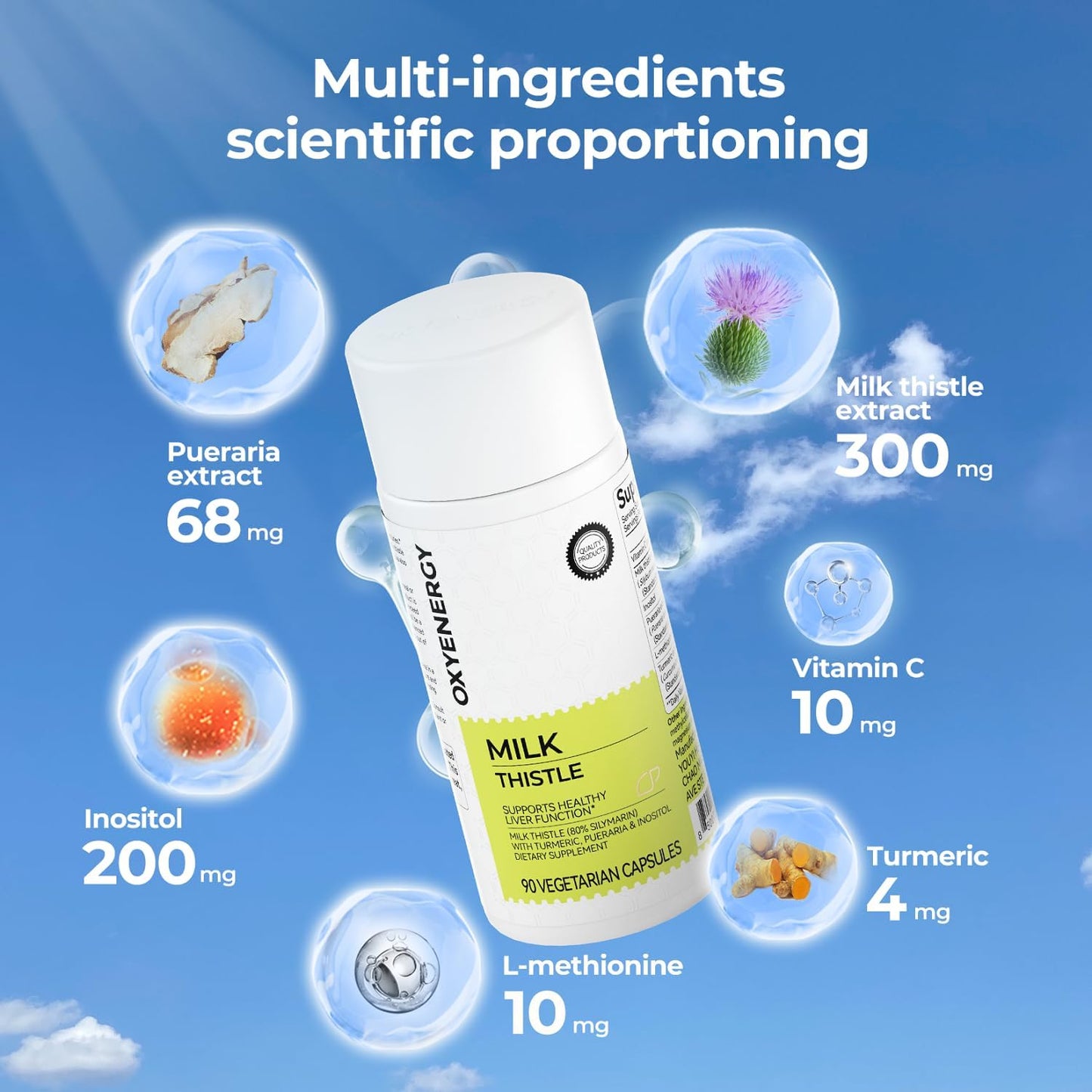 OxyEnergy Silymarin Milk Thistle 300mg – Liver Detox & Repair with Vitamin C, Inositol & Pueraria – 90 Veg Capsules