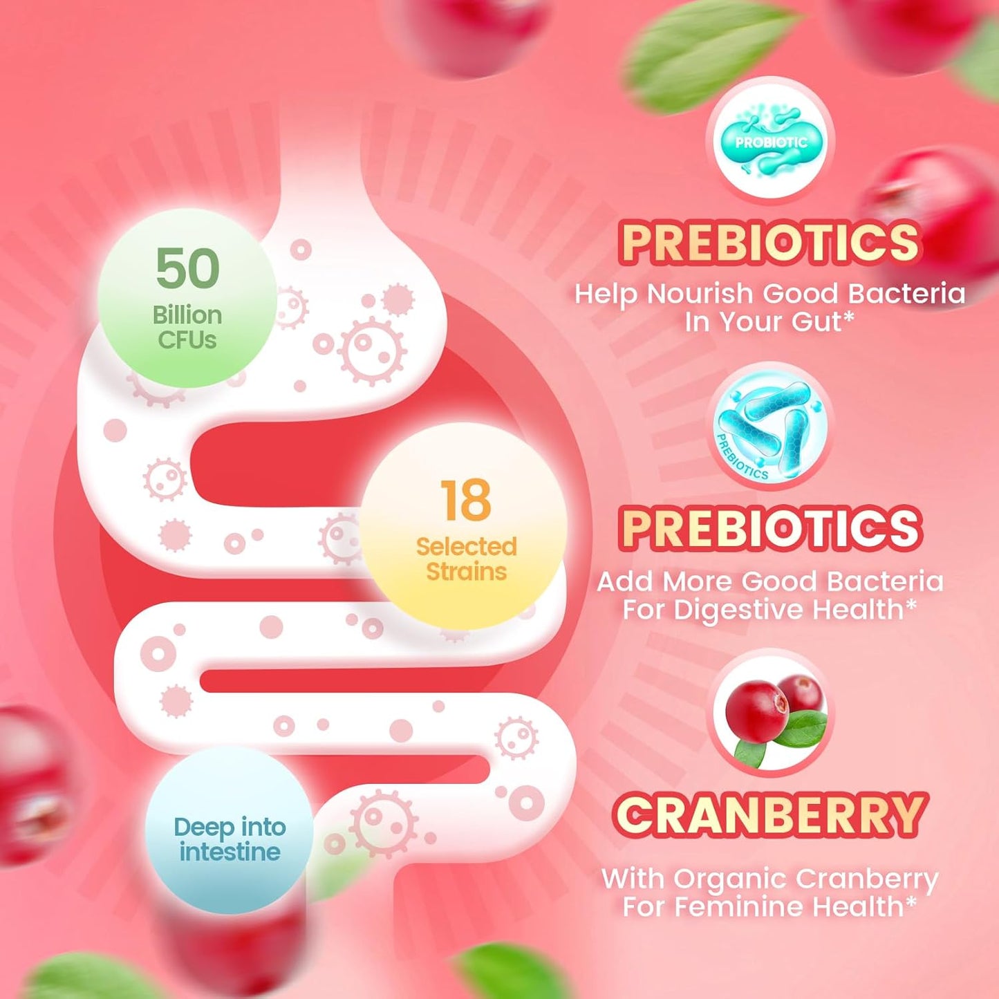 VivoNu Feminine Balance Probiotic Gummies for Women – Yeast & pH Balance Support with Cranberry & Prebiotics | Vegan, Gluten-Free, Halal | 60 Gummies