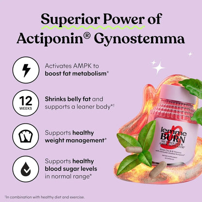 Metabolism, Belly Fat Burning + AMPK Activating Supplement for Men & Women w/Clinically Studied Actiponin Gynostemma, Green Tea Extract, Vitamins B6 & B12 - Gluten Free