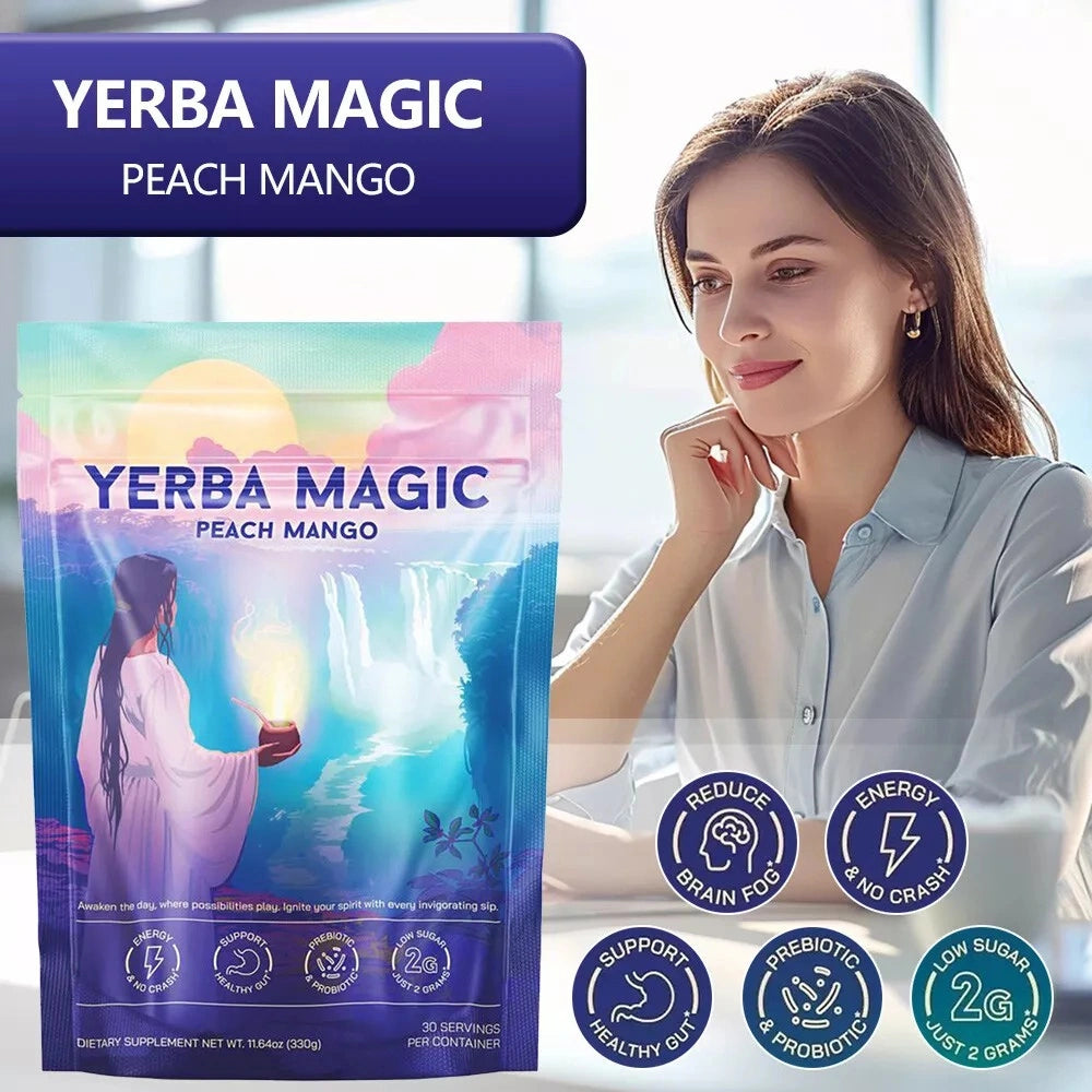 Yerba Magic - Yerba Mate Instant Tea Powder, 3-in-1 Super Drink - Clean Energy, Brain Fog Buster, and Gut Health Powered by Nootropics, Prebiotics and Probiotics