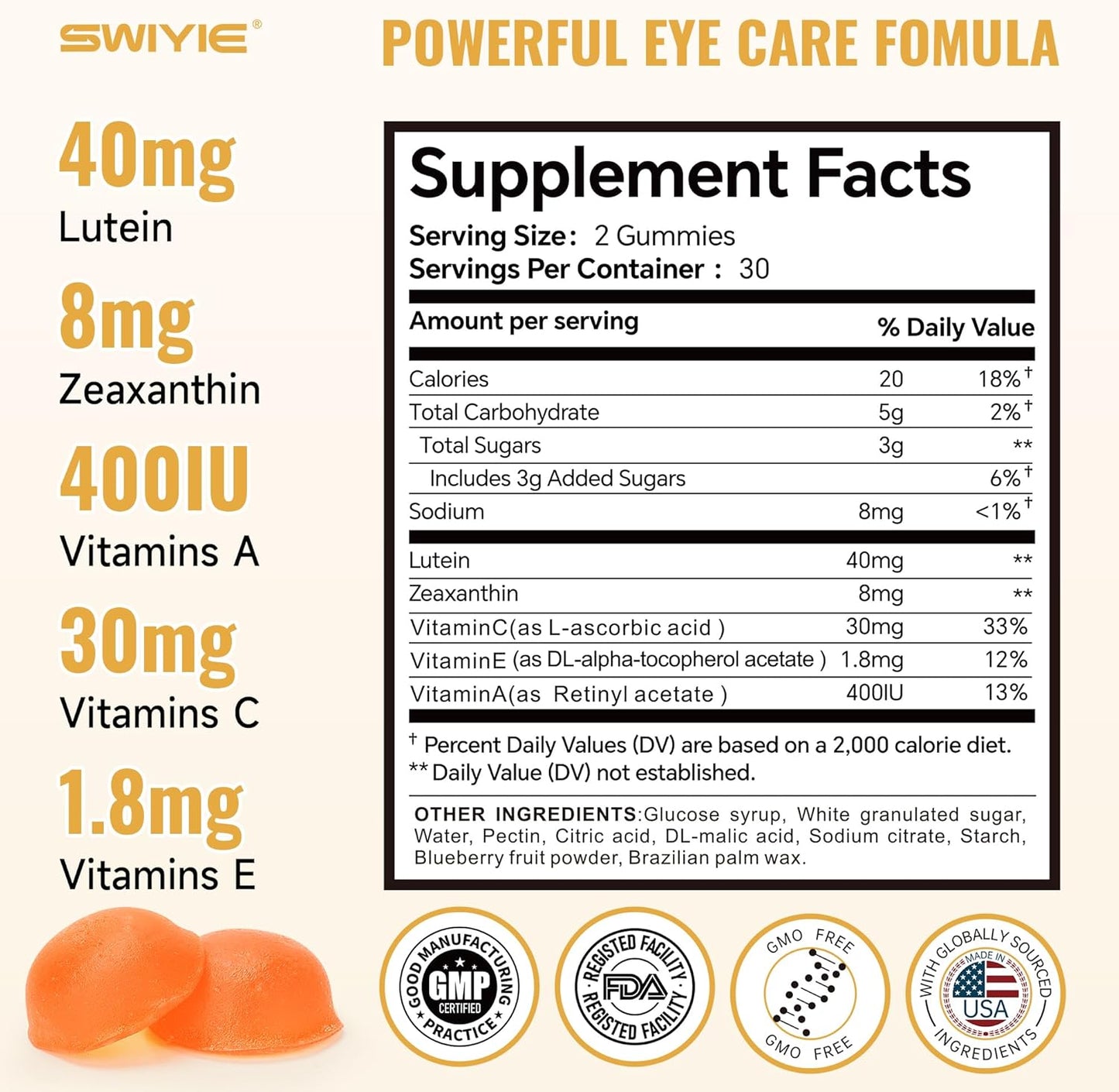 Lutein Gummies for Eye Health – Vision Support Eye Vitamins | Blueberry Flavor | 60 Gummies