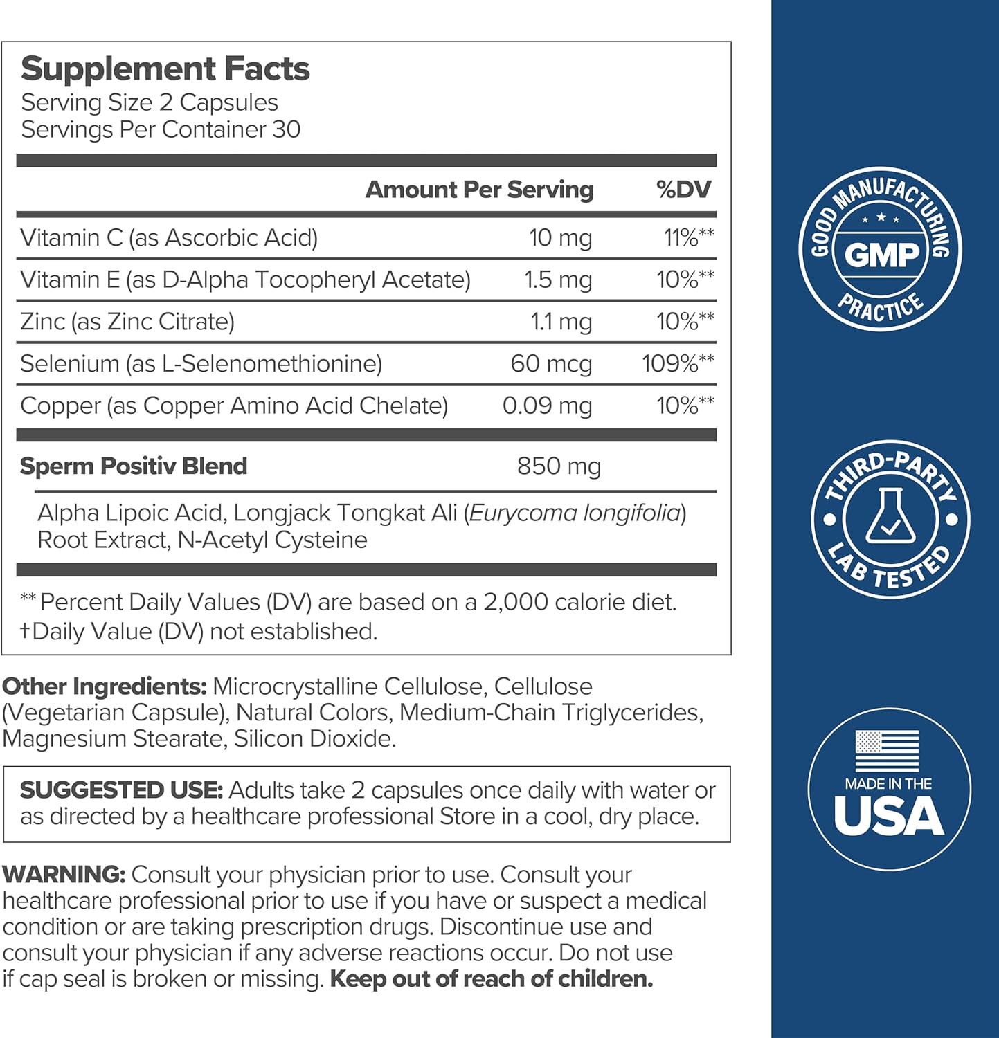 Sperm Health Capsules for Men - OBGYN-Formulated for Improved Sperm Count & Motility 60 Count (Pack of 1)