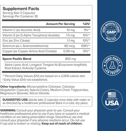 Sperm Health Capsules for Men - OBGYN-Formulated for Improved Sperm Count & Motility 60 Count (Pack of 1)