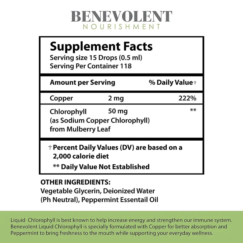 Benevolent Nourishment, Liquid Chlorophyll- Alcohol Free-2 fl oz