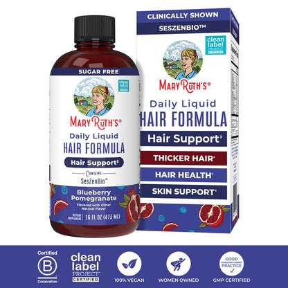 Daily Liquid Hair Formula - Hair Support - Thicker Hair for Women - Healthy Hair Habits - With SesZenBio - Biotin - Vitamin C - 16 fl oz
