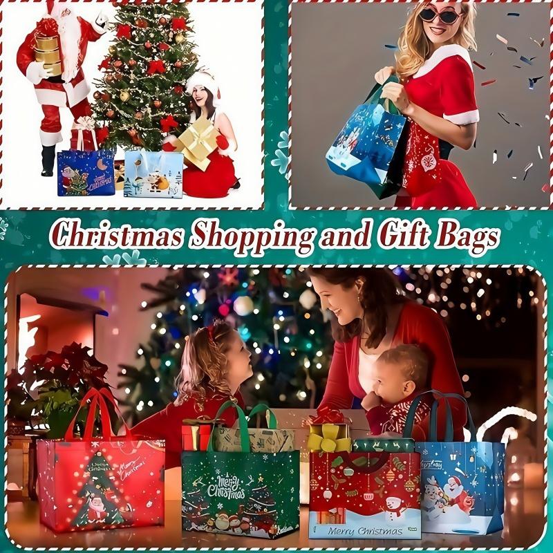 Reusable Christmas Gift Bags Set of 16 | Assorted Holiday Designs, Water-Resistant & Foldable for Easy Storage