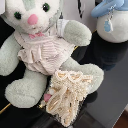 Korean Fashion Pearl Hair Clips Set | 10PCS Solid Color Bow Tie Barrettes with Non-Slip Duckbill Grips for Women