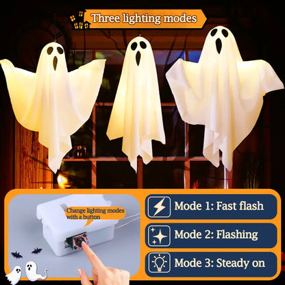 👻Halloween Hanging Ghost Light Decoration, Outdoor Indoor Night Glow Decor for Yard Porch Tree, Holiday Party Supplies Lighted(4PCS）