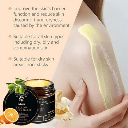 Organic Grass-Fed Beef Tallow Balm with Raw Honey - Moisturizing Cream for Soft, Smooth Skin - Handmade All-Natural Moisturizer 57g