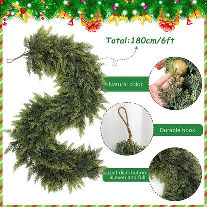 Real Touch Artificial Cedar Garland -  6FT Lifelike Winter Greenery for Mantle, Table, and Wall Decor | Indoor & Outdoor Christmas Garland