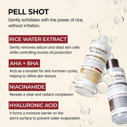 Peel Shot Glow Rice Ampoule Duo White rice ampoule+Black rice ampoule Soft Exfoliating Face and Body Scrub Dead Skin Cells, Blackheads Remover for All Skin Types2
