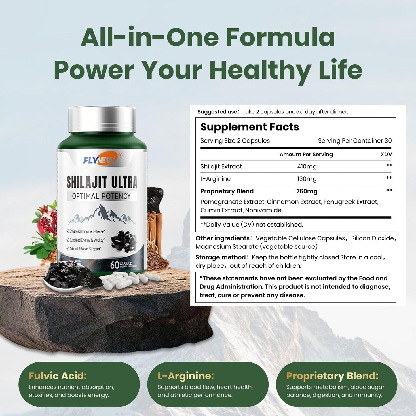 Flynew Ultra-High-Efficiency Shiraiji Extract, Contains L-Arginine, Pure